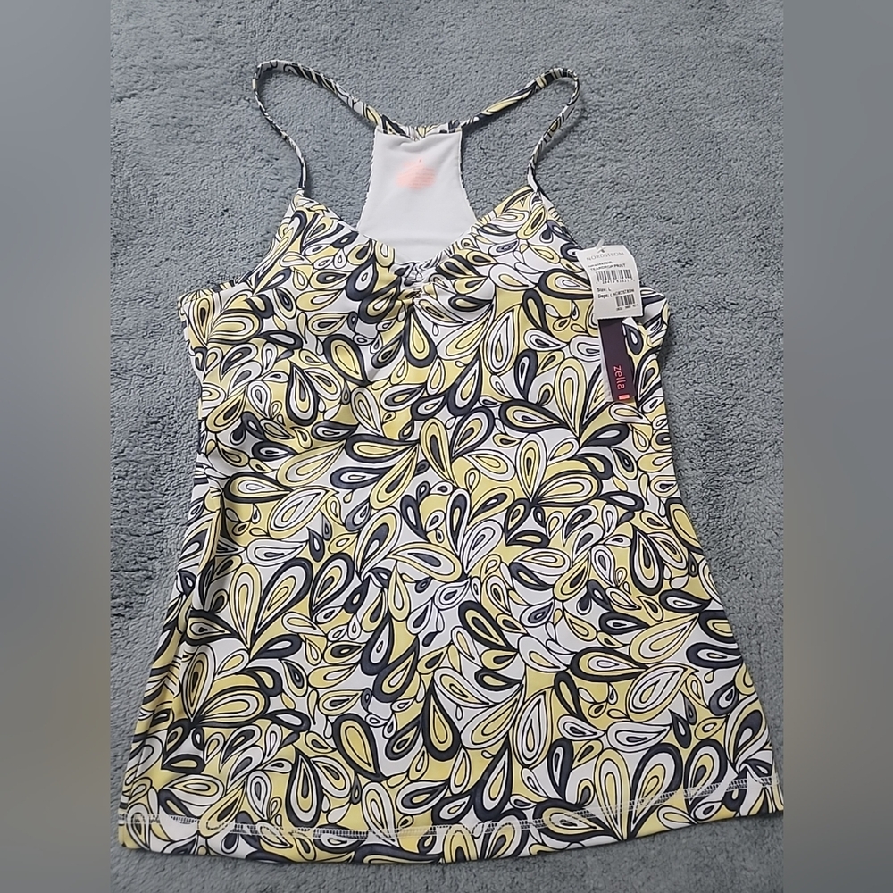 NWT Zella Womens Raceback Swim Tank Top Size Large Paisley